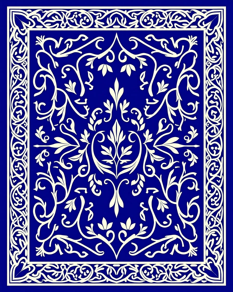Elegant Ivory Floral Scrollwork Design Rug