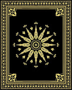 Black Gold Floral Sunburst Mandala Rug