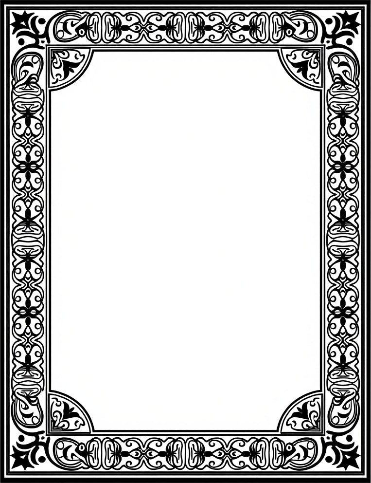 Ornate Scrollwork Black Geometric Trim Rug
