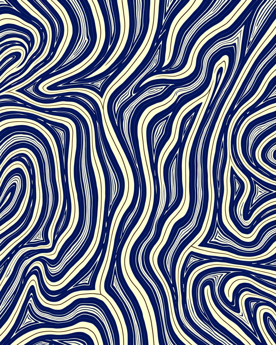 Abstract Blue Cream Wavy Lines Design Rug