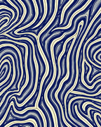 Abstract Blue Cream Wavy Lines Design Rug
