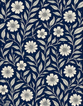 Cream Floral Vines On Navy Pattern Rug