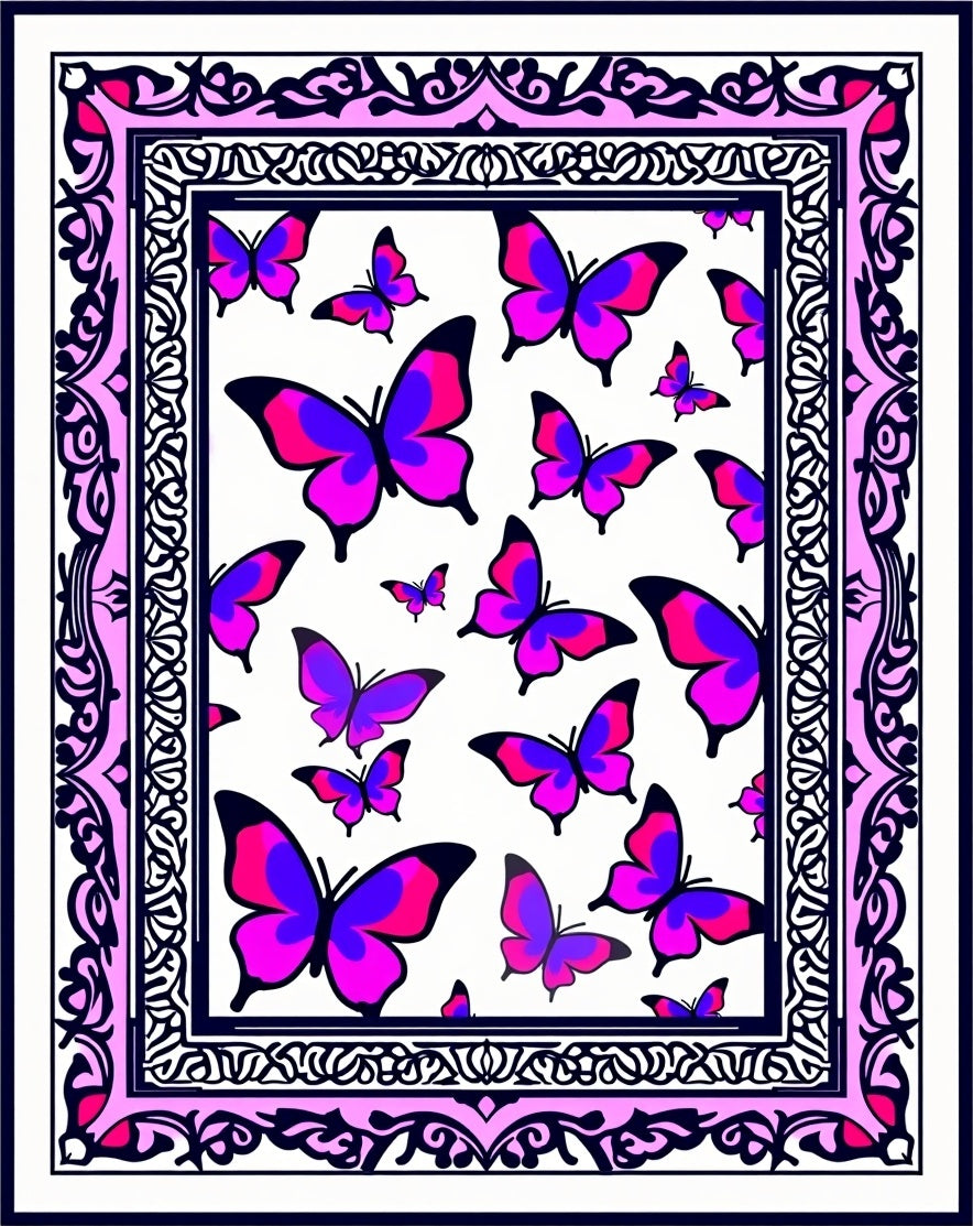 Vibrant Butterfly Garden Border Rug