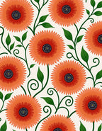 Bright Orange Flower Pattern Rug