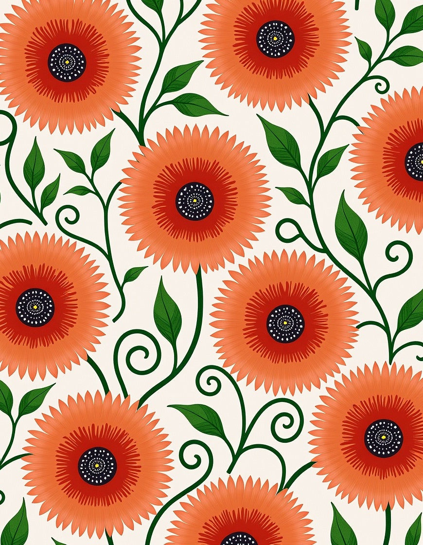 Bright Orange Flower Pattern Rug