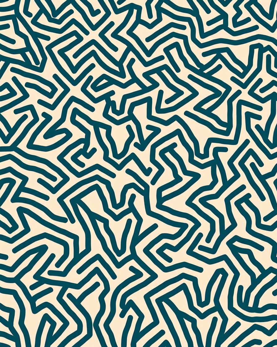 Abstract Teal Maze Pattern Rug