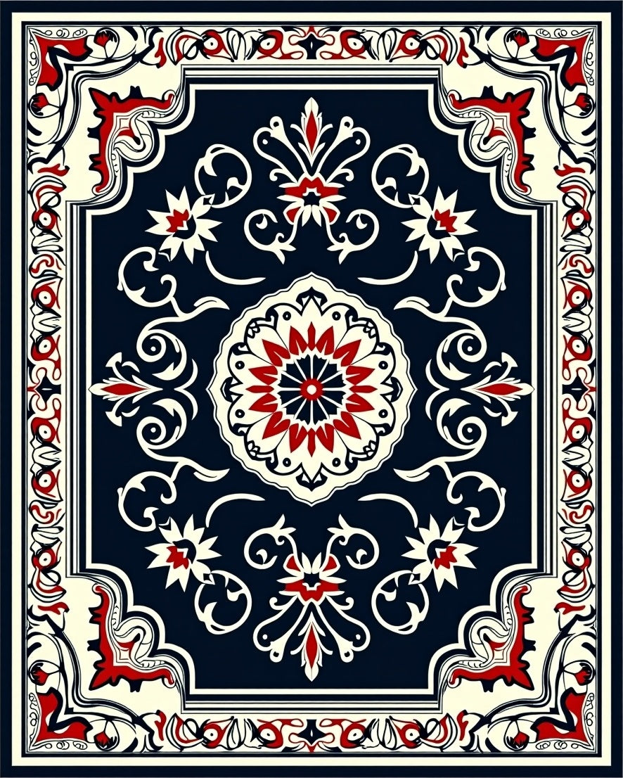 Classic Red Floral Medallion Dark Rug