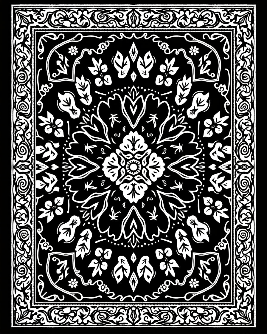 Classic Botanical Floral Mandala Print Rug