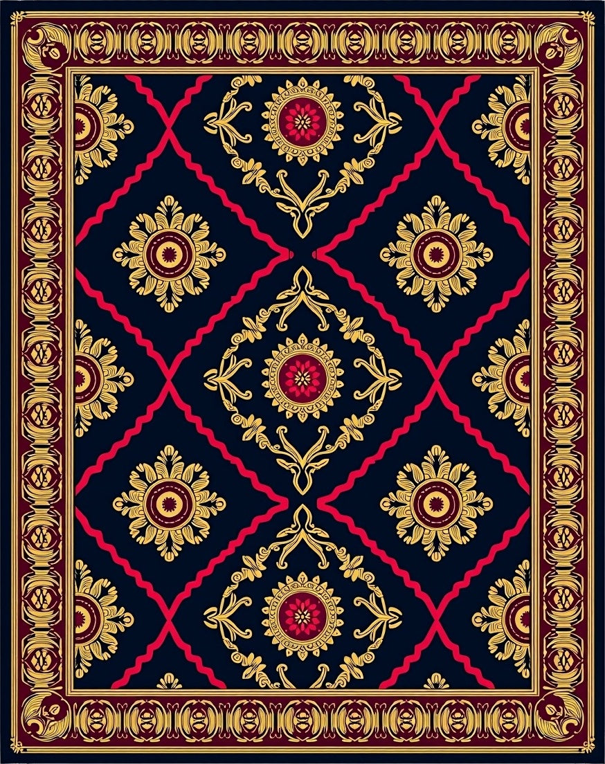 Crimson Gold Medallion Classic Pattern Rug