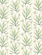 Botanical Branch Pattern With Soft Green Leaves Rug