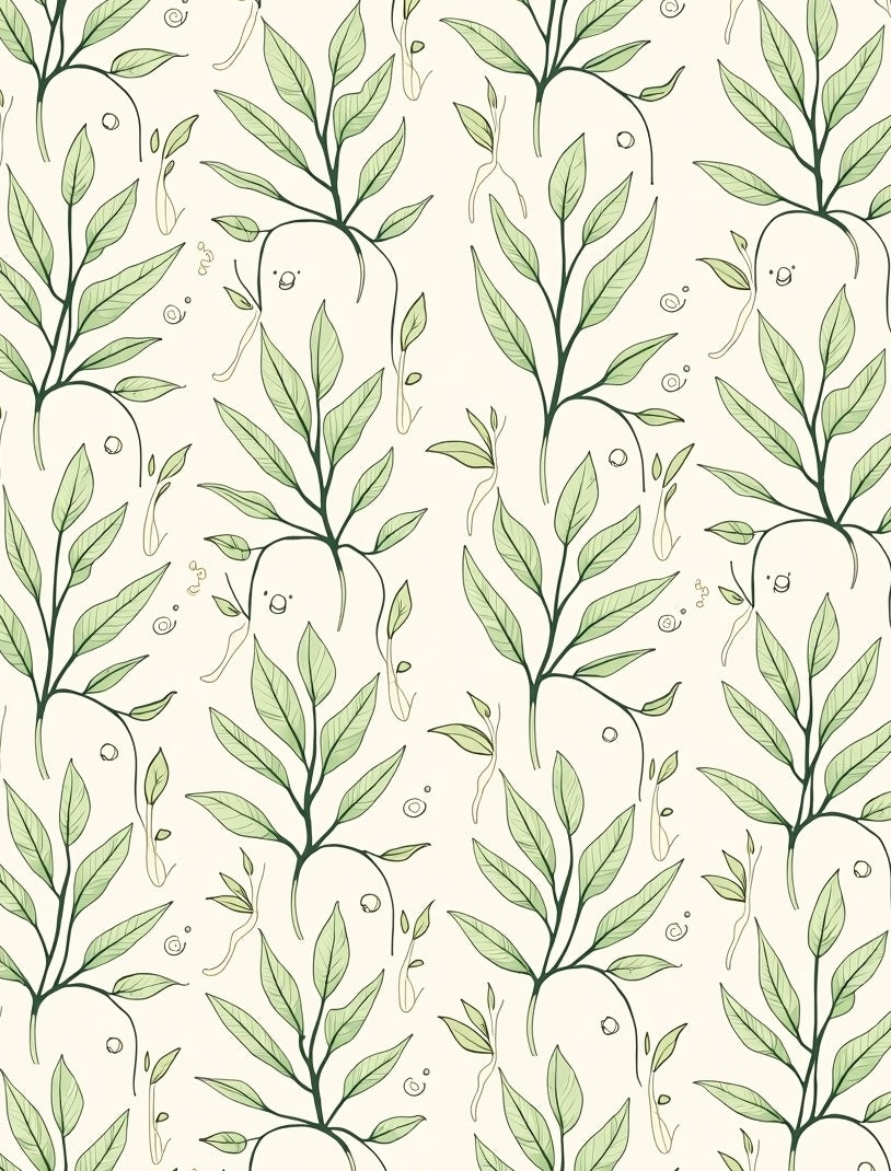 Botanical Branch Pattern With Soft Green Leaves Rug