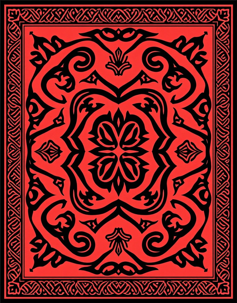 Intricate Red And Black Floral Pattern Rug