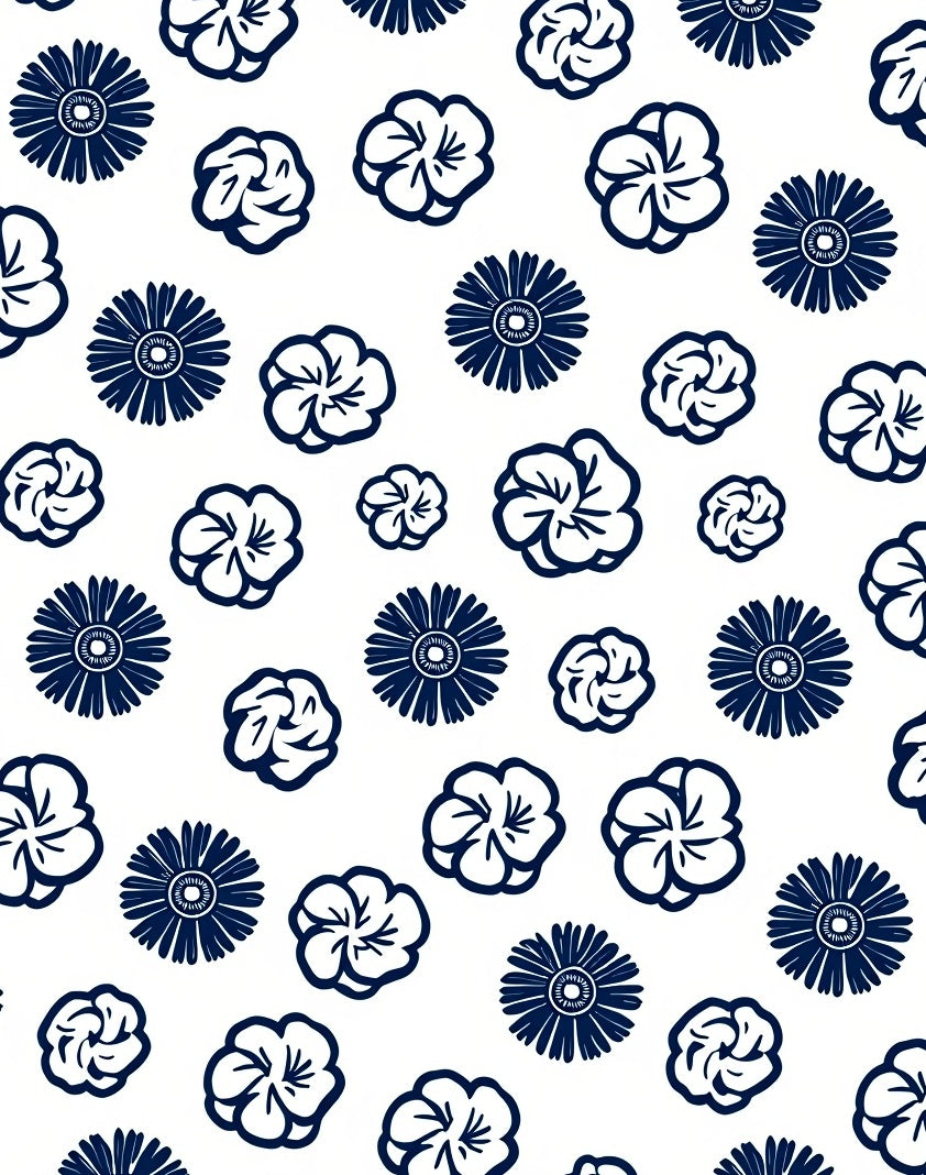 Classic Navy Floral Pattern Rug