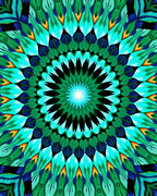 Intricate Green Blue Radiant Mandala Design Rug