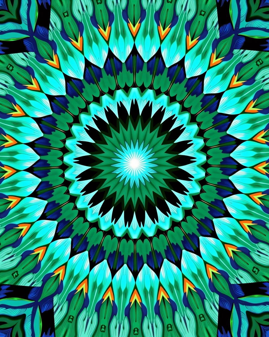 Intricate Green Blue Radiant Mandala Design Rug