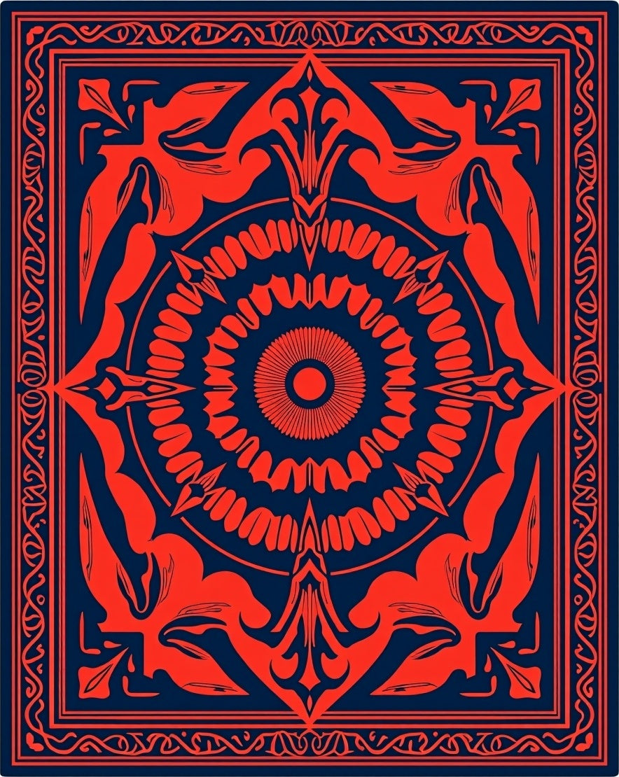 Intricate Crimson Fiery Mandala Rug