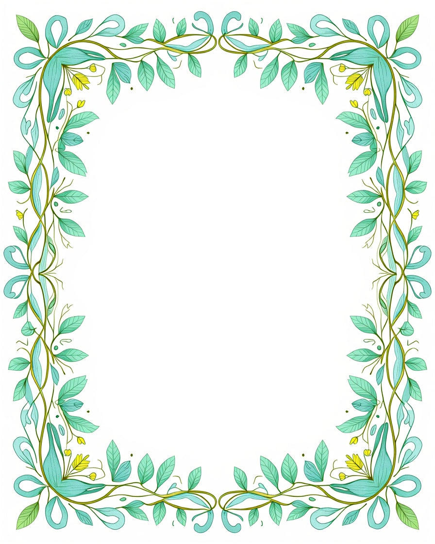 Delicate Leafy Floral Swirl Frame Rug