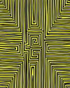 Bold Yellow And Black Maze Pattern Rug