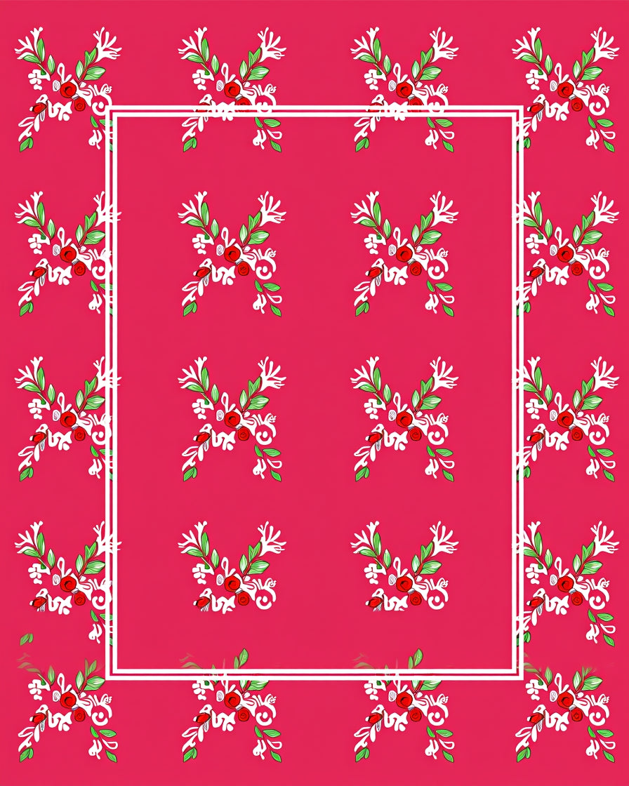 Crimson floral vine border accent Rug