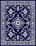 Navy White Intricate Floral Pattern Rug