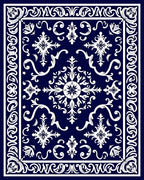Navy White Intricate Floral Pattern Rug