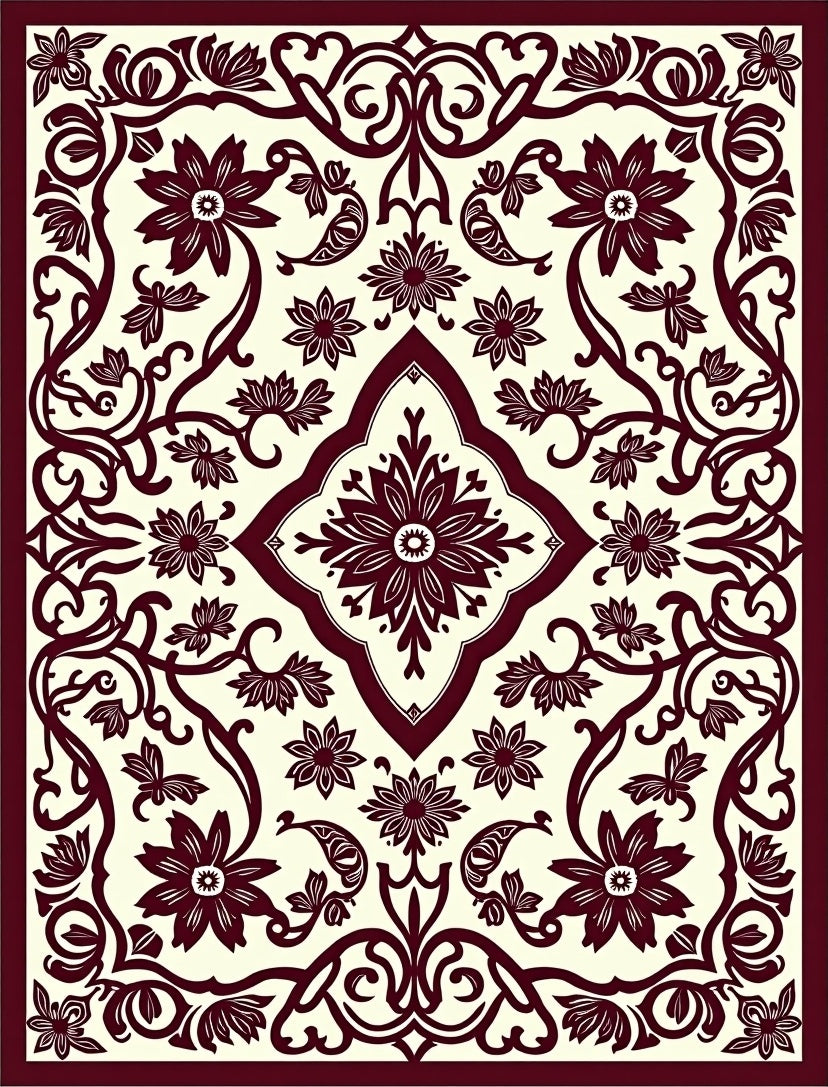 Elegant Floral Vine Scroll Pattern Rug