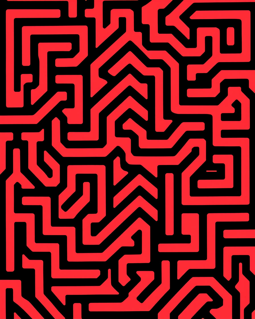 Bold Red Geometric Maze Pattern Rug