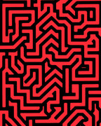 Bold Red Geometric Maze Pattern Rug