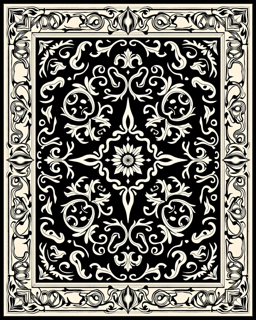 Classic Black Cream Floral Pattern Rug