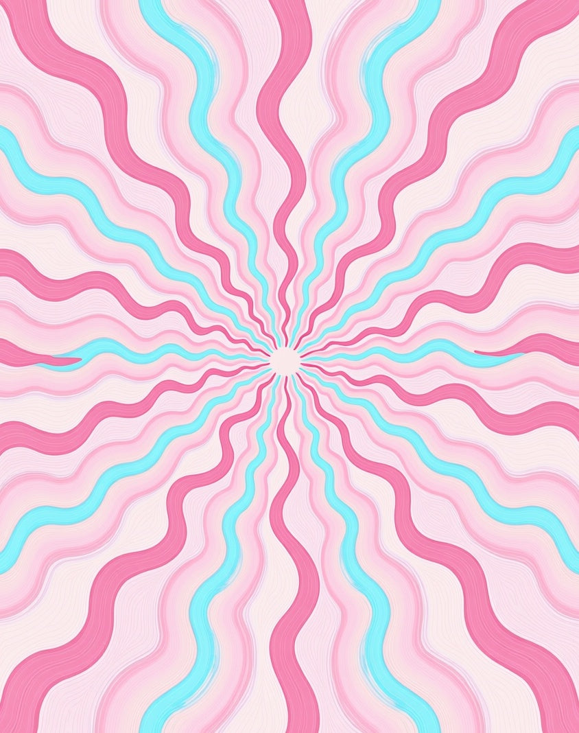 Pink Aqua Swirl Sunburst Pattern Rug