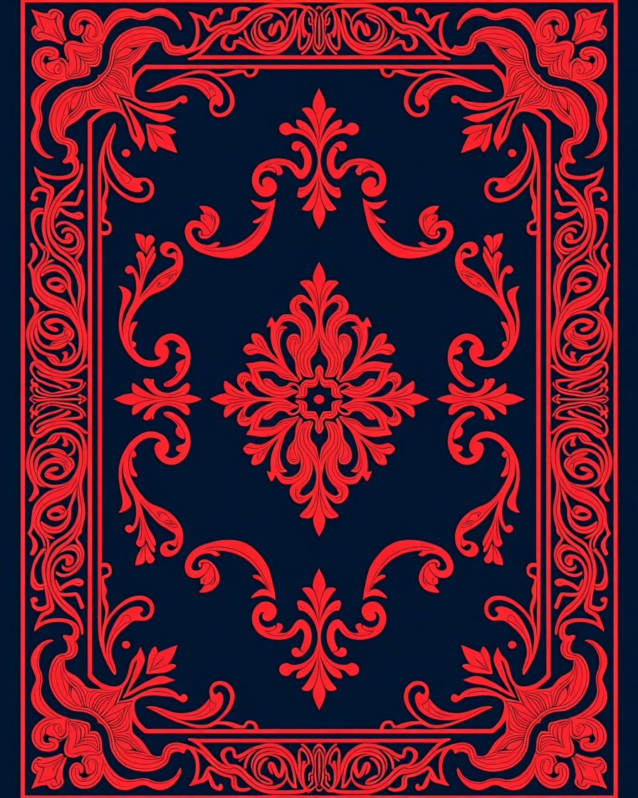 Red Floral Inspired Ornate Border Design Rug