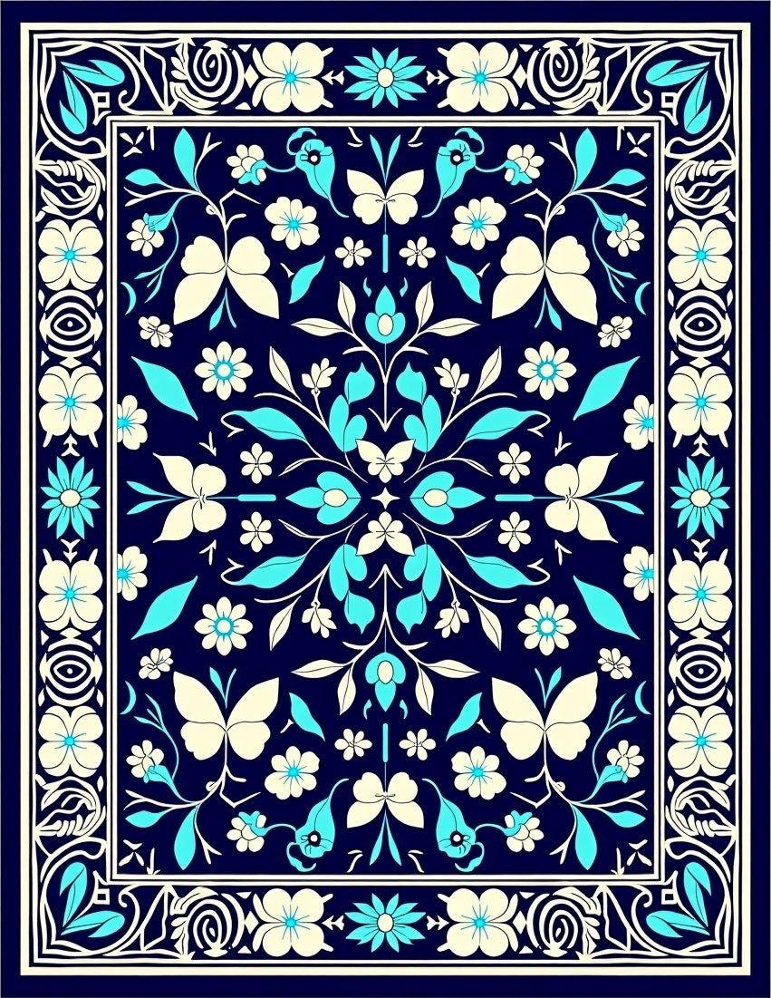 Floral Butterfly Ornate Traditional Rug