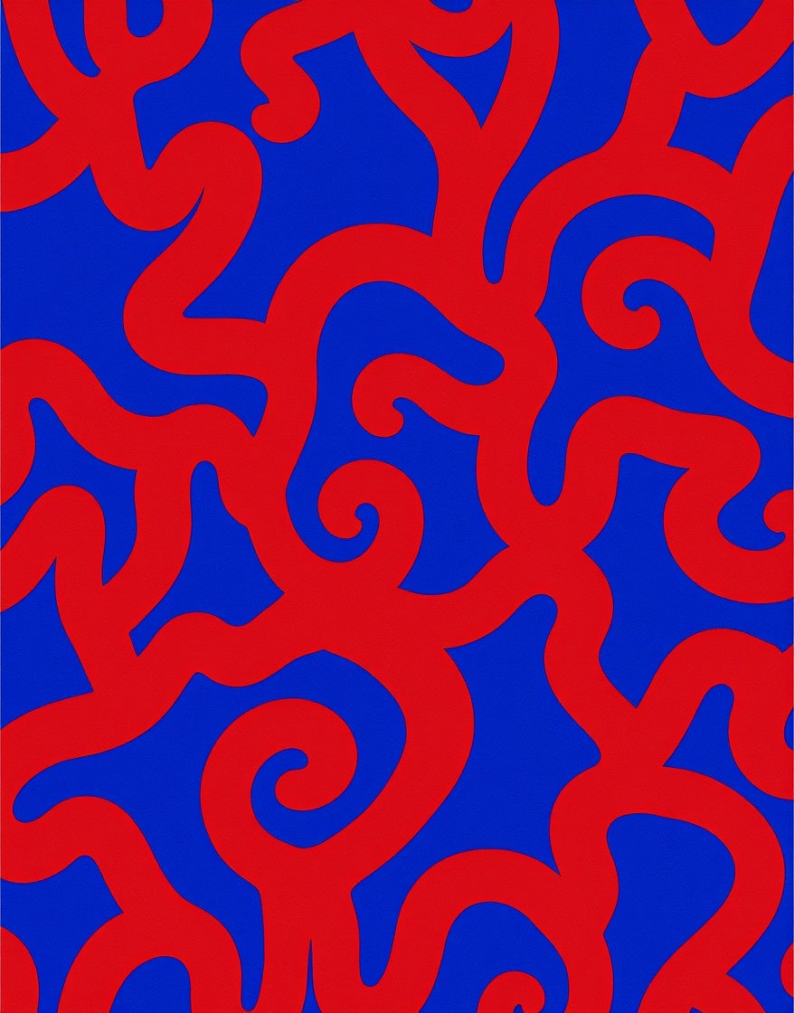 Abstract Red Swirl BluePattern Rug