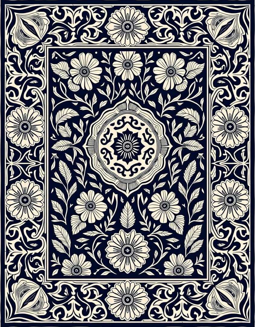 Classic Floral Scrollwork Navy Rug