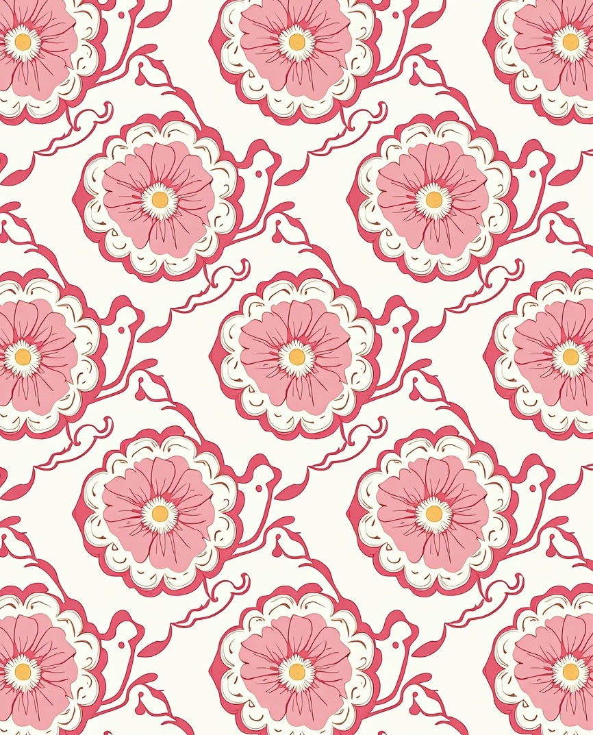 Pink Floral Swirl Pattern Rug