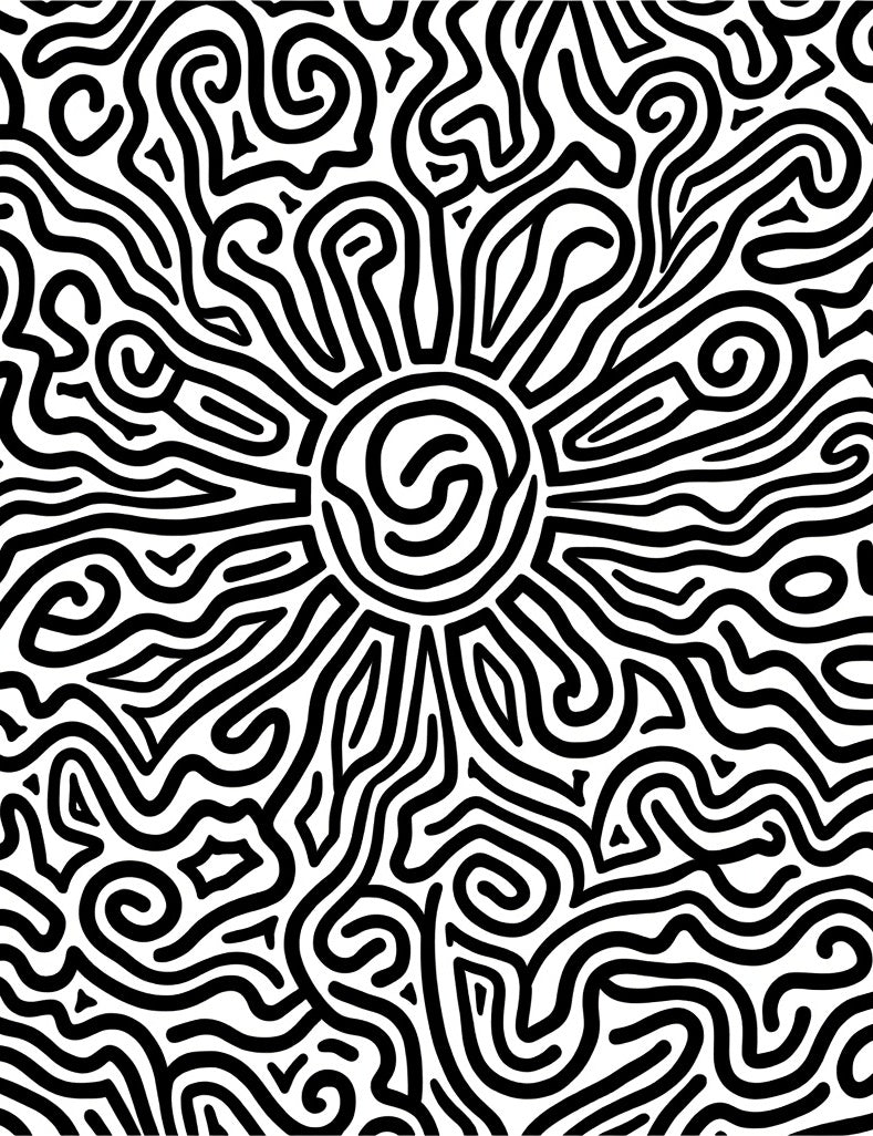 Black White Sun Rays Swirl Pattern Rug