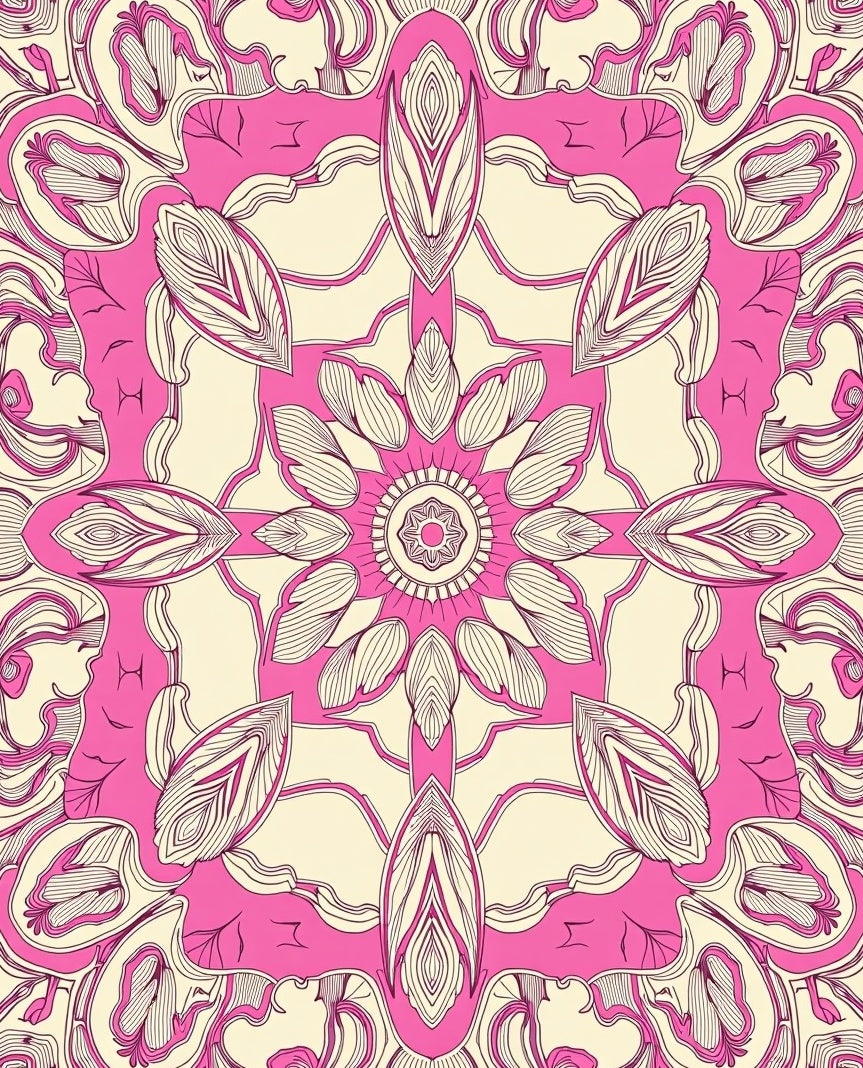 Pink Cream Mandala Pattern Rug
