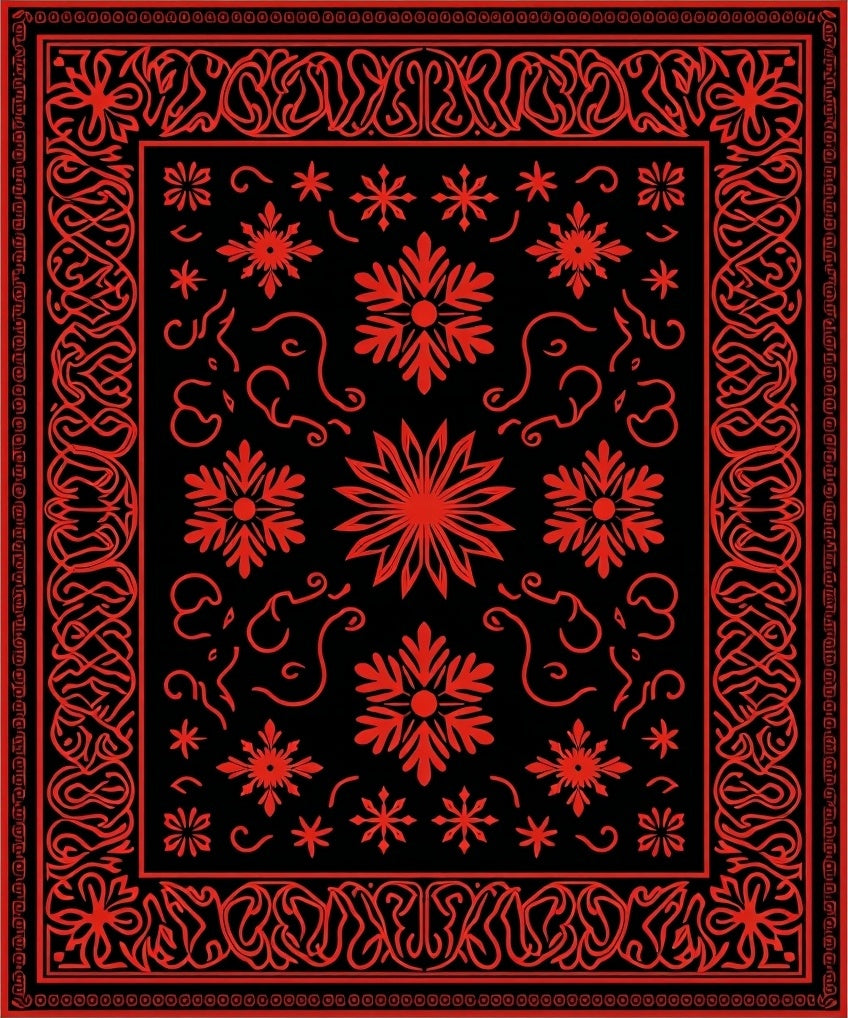 Bold Red Floral Border Rug