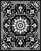 Black White Intricate Mandala Floral Design Rug