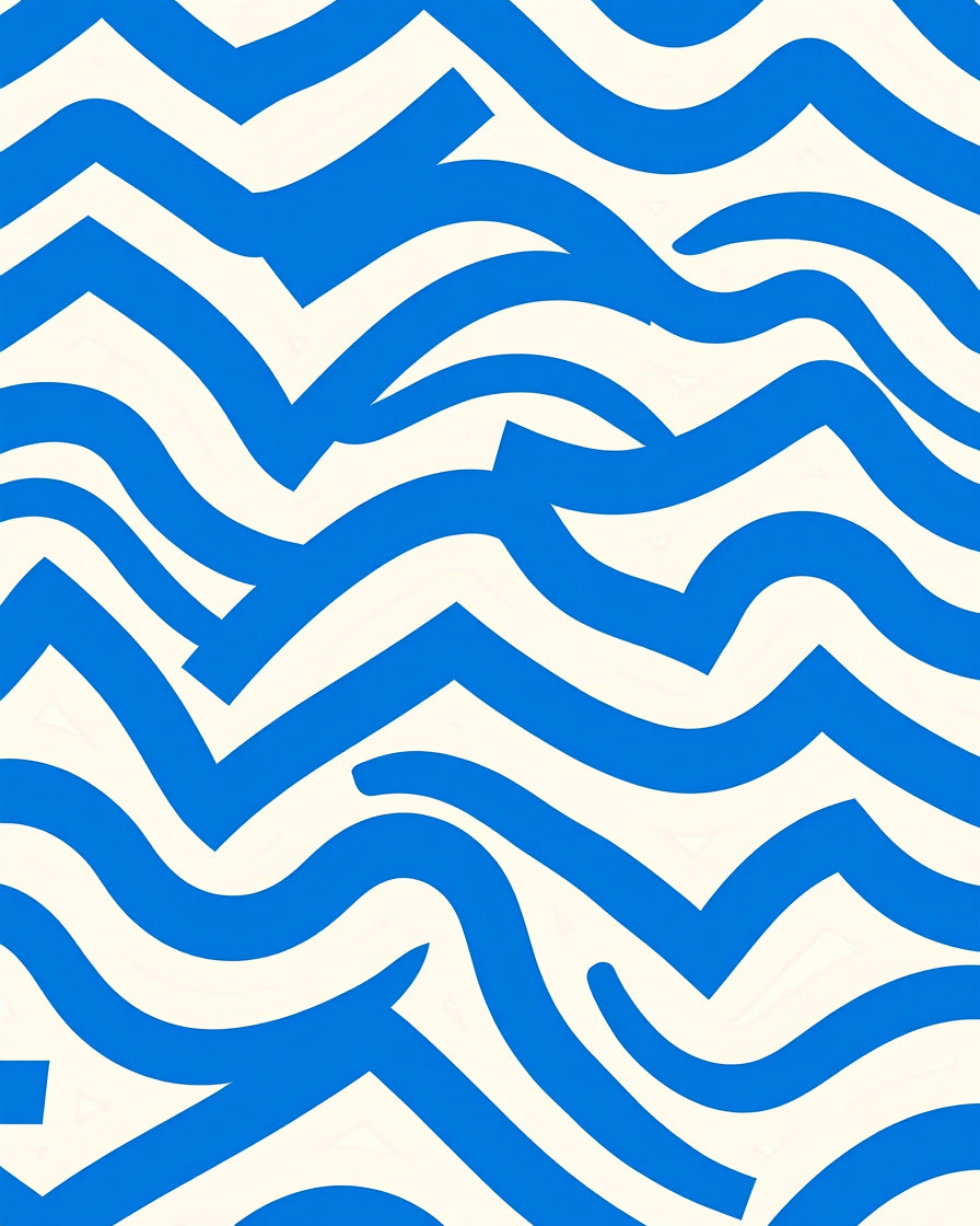 Bold Blue Abstract Wave Pattern Rug
