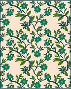 Teal Floral Vines Pattern Rug