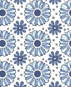 Retro Blue Floral Pattern Rug