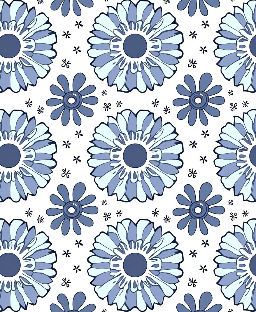 Retro Blue Floral Pattern Rug