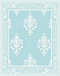 Pale Blue White Classic Damask Style Rug