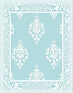 Pale Blue White Classic Damask Style Rug