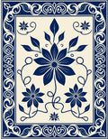 Ornate Floral Scrollwork Indigo Rug