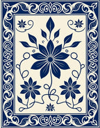 Ornate Floral Scrollwork Indigo Rug