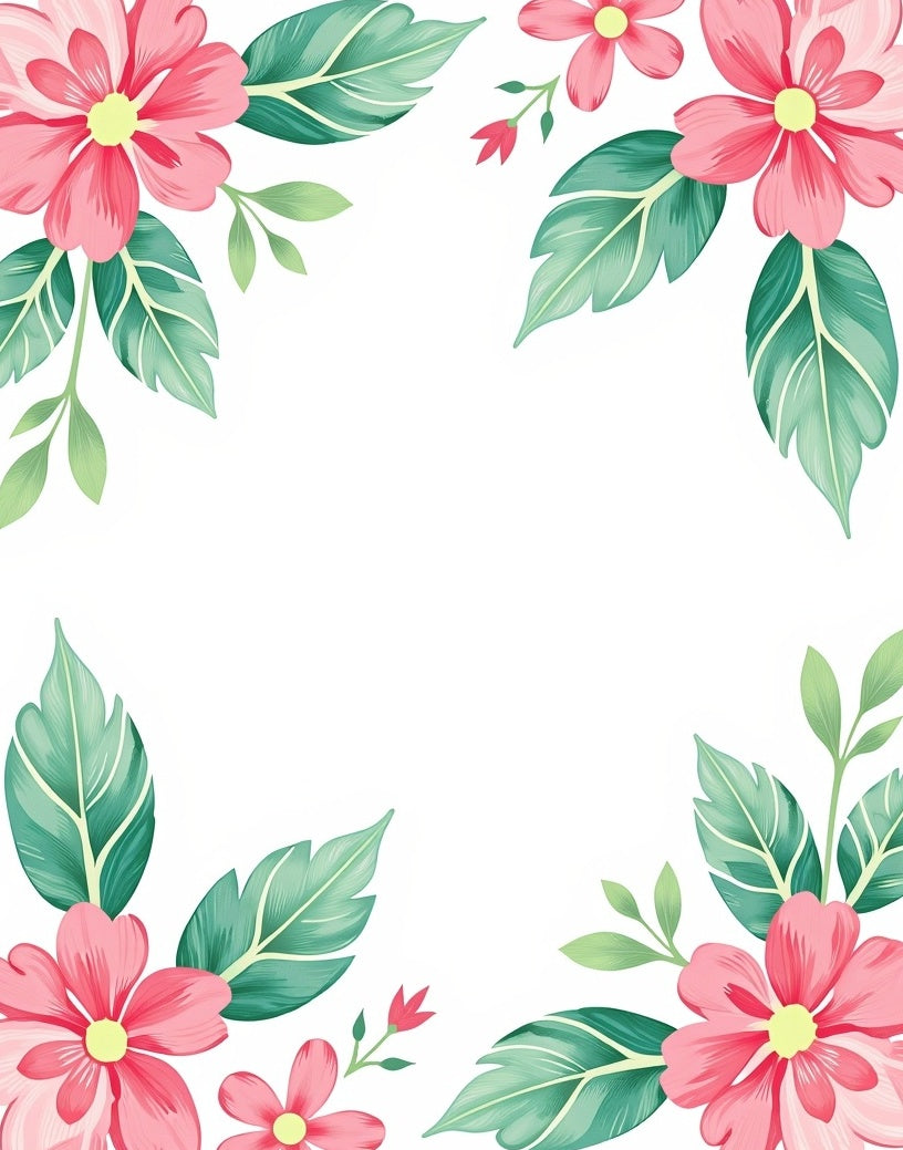 Pink Floral Leaf Corner Accents Rug