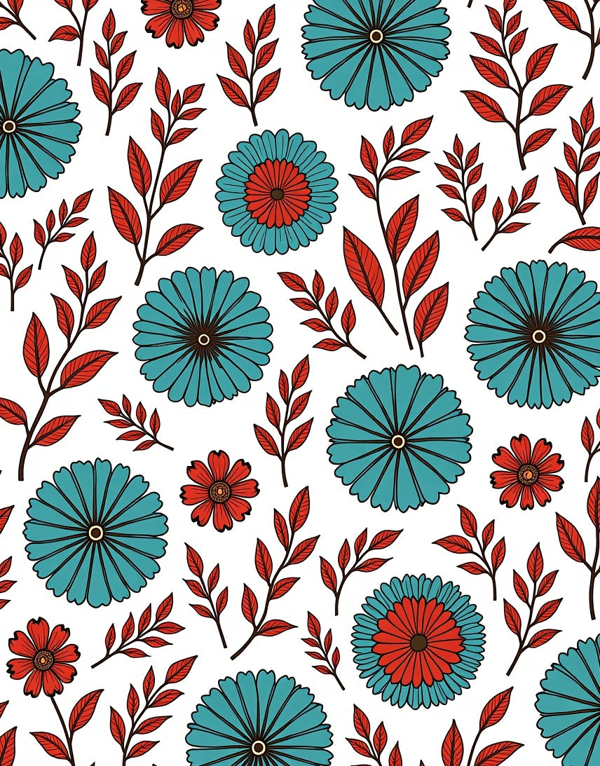 Floral Spray Pattern with Teal Red Blooms Rug