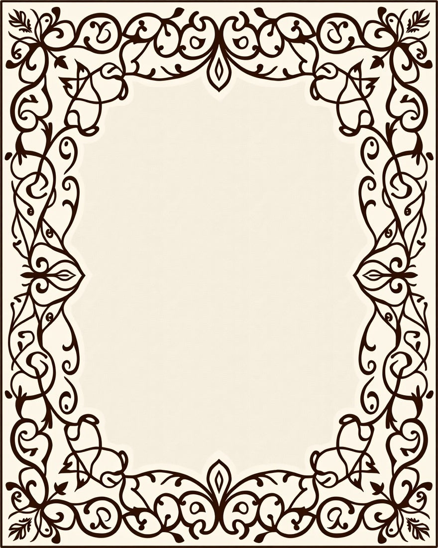 Ornate Scrollwork Leaf Pattern Border Rug